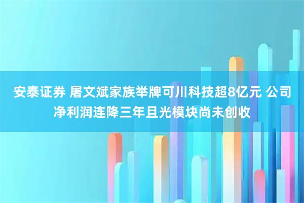 安泰证券 屠文斌家族举牌可川科技超8亿元 公司净利润连降三年且光模块尚未创收