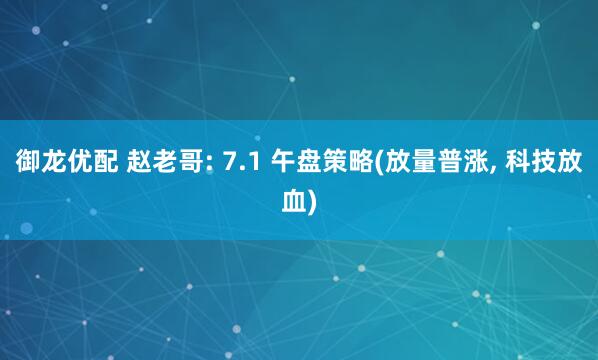 御龙优配 赵老哥: 7.1 午盘策略(放量普涨, 科技放血)