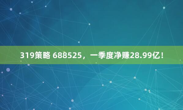 319策略 688525，一季度净赚28.99亿！
